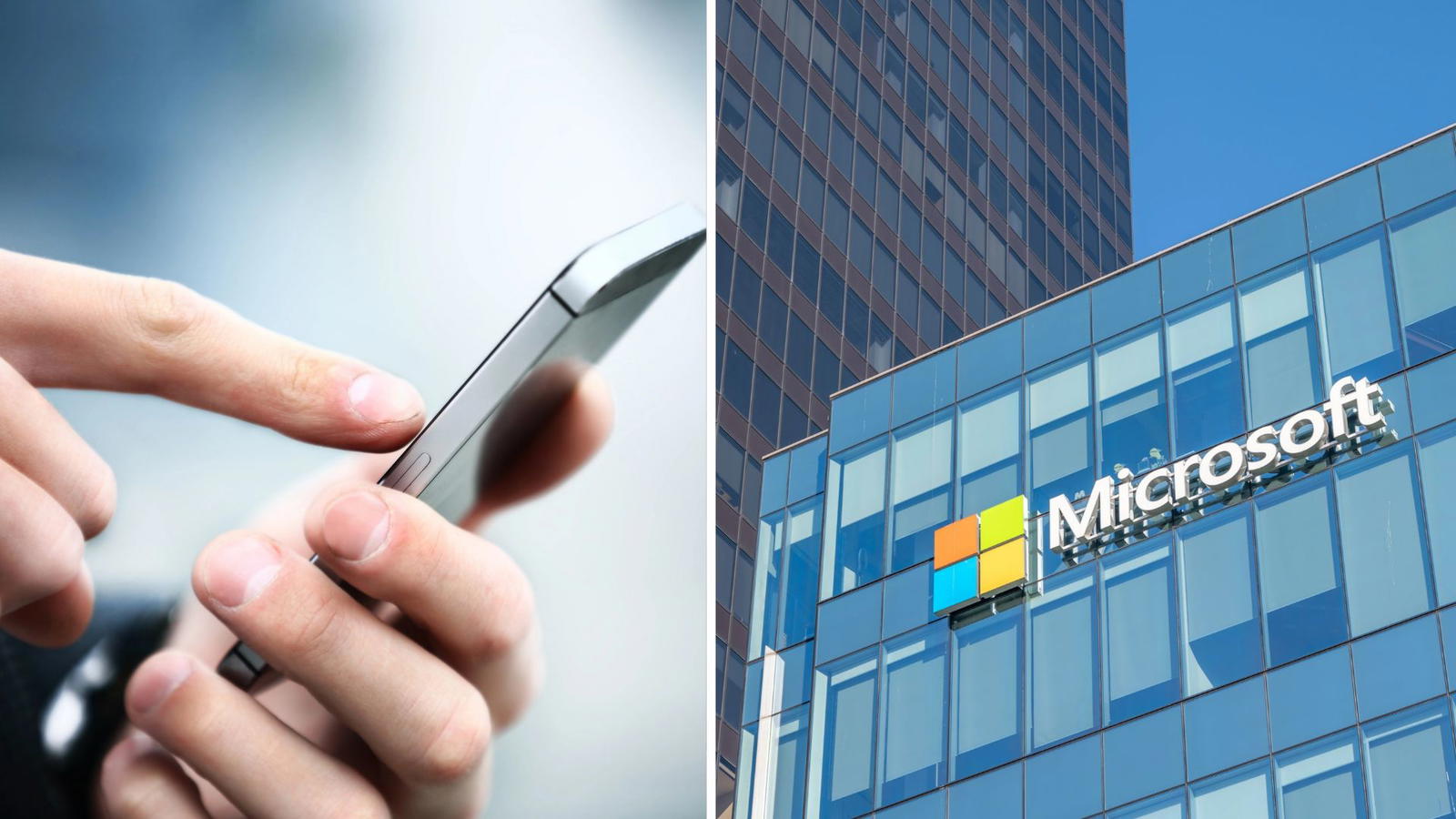 Microsoft kontor och hans som håller i telefon.